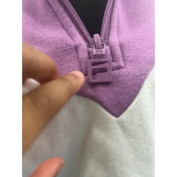 Fila Women Quarter Zip Colorblock Chevron Sweatshirt Purple White Grey Size M - Picture 3 of 5